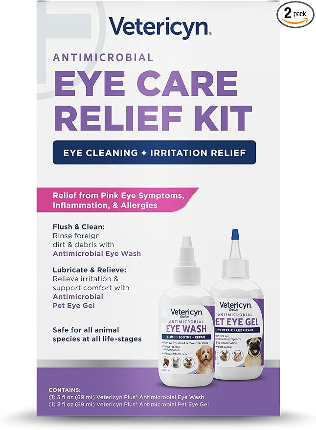 Vetericyn Pet Eye Care Kit | 2-Step Pet Eye Care Kit, Dog and Cat Eye Wash to Flush Irritated Eyes and Pet Eye Gel to Lubricate. Gentle and Safe for All Animals.