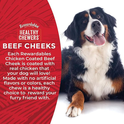 Rewardables Chicken Coated Beef Cheek Rolls for Dogs [9 Inch] — Long Lasting Chew, All Natural, No Artificial Flavors, 4 Pack — Aggressive Chewers, Large & Giant Dogs
