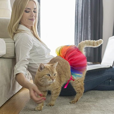 Threetols Gay Pride Dog & Cat Costume - Rainbow Princess Dress & Tutu for Small & Medium Pets, Multicolor Pet Collar for Dog & Cat Birthday Party Accessories(M)