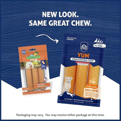 Himalayan Dog Chew Yak Cheese Dog Chews, Lactose Free & Grain Free, USA Made, For All Dog Breeds, Medium Density Cheese Chew, Resealable Pouch with 3 YUM Treats, Peanut Butter Flavor
