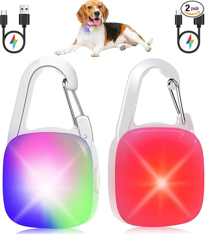 Dog Collar Light, 2 Pack Rechargeable Dog Light Clip On, 80LM Brightness 4 Color Modes Dogs Lights for Night Walking, Waterproof Pet Camping Essentials for Running, Cycling, Hiking (White)