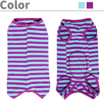 Dog’s Recovery Suit Post Surgery Shirt for Puppy, Wound Protective Clothes for Little Animals(Purple Blue Stripe-m)