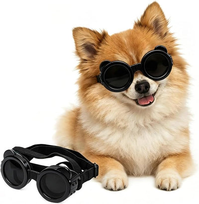 Enjoying Dog Goggles Extra-Small to Small Breeds, Dog Sunglasses UV Protection, Driving Eye Protection for Little Dogs, Breathable Windproof Dustproof Anti-Fog, Adjustable Straps, Panda Black