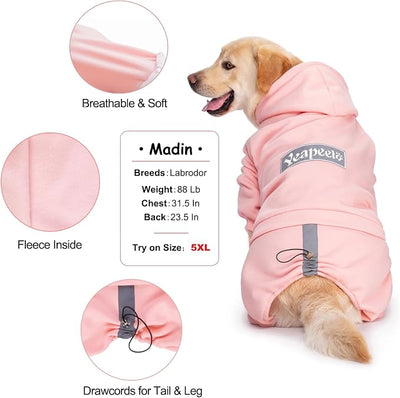 Dog Hoodies Winter Coat for Large Medium Dogs, Pullover 9 Legs Warm Coat Hooded Sweatshirt, Fleece Hoodie for Cold Weather (Pink, 3X-Large)
