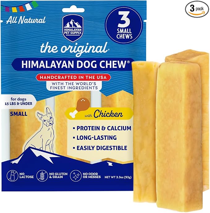 Himalayan Chew Original Yak Cheese Chew, Chicken, 3 Small Sticks, 1.1 oz, Gluten Free, Healthy Treats, Grain & Lactose Free 100% Natural, Long Lasting Chews for s Under 15 lbs
