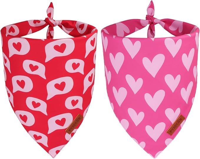 PTDECOR Valentine Dog Bandana, Reversible Love Letter Heart Valentine Pet Scarf, Premium Durable Fabric, Red Pink Bandanas for Medium Large Dogs (Large)