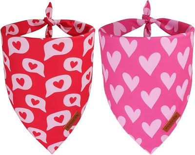 PTDECOR Valentine Dog Bandana, Reversible Love Letter Heart Valentine Pet Scarf, Premium Durable Fabric, Red Pink Bandanas for Medium Large Dogs (Large)
