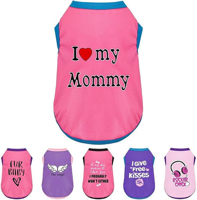 Color-Blocked Dog Tank Top with Playful Heat Transfer Designs – Lightweight Polyester Shirt for Small,MediumDogs, Perfect for Casual Outings.I Love My Mommy Pink M