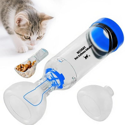 Neobay Cat Inhaler Spacer with Unique Panic Soother Training Aid & Sensitive Flow Breathe Indicator – Feline Aerosol Chamber for Cats with a Respiratory Condition – Includes 2 Masks (Small/Med) Blue