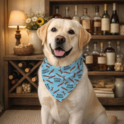 Funny Dog Bandana, Tree Stick Print Pet Scarf, Branch Manager Text Trendy Humor Dog Accessories for Small Medium Dogs, Funny Gift for Pet Owners