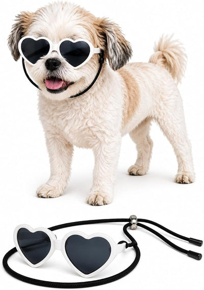 G016-1 Dog Pet Heart Costume Sunglasses for Small to Medium Breed (Up to 15 lbs, Heart White)