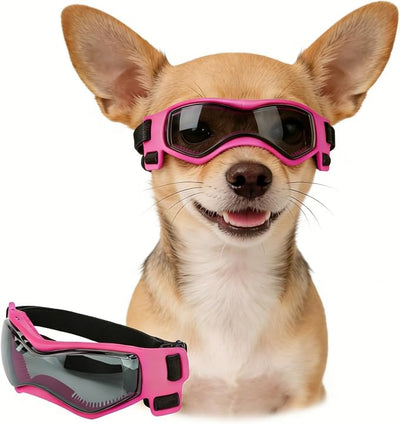 Enjoying Dog Sunglasses Small Breed, Dog Goggles UV Protection, Cycling Eye Protection for Small Dogs, Outdoors Breathable Windproof Dustproof Anti-Fog, Adjustable Straps, Cool Pink