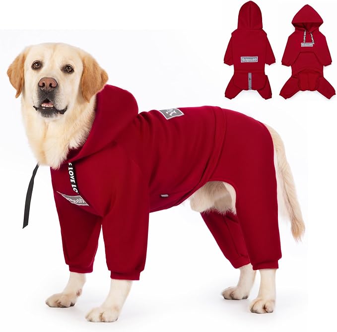 Dog Hoodies Winter Coat for Large Medium Dogs, Pullover 10 Legs Warm Coat Hooded Sweatshirt, Fleece Hoodie for Cold Weather (Red, 5X-Large)
