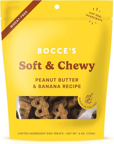 Bocce's Bakery Oven Baked PB & Banana Recipe Treats for Dogs, Wheat-Free Everyday Dog Treats, Real Ingredients, Baked in The USA, Natural Soft & Chewy Cookies, Peanut Butter & Banana, 6 oz