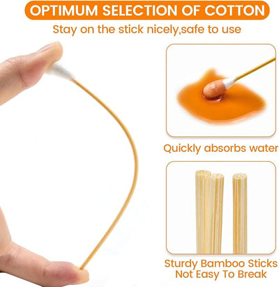 200 PCS Large Cotton Swabs in Storage Box - Long Dog Ear Cleaning Swabs with Bamboo Handle Soft and Thick, Extra Large Cotton Buds Specially Designed for Pet Care