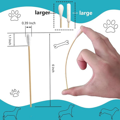 6 Inch Long Cotton Swabs,Large Cotton Buds with Bamboo Handle for Dogs 500pcs