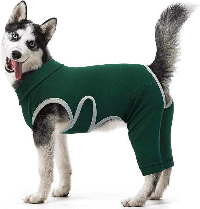 Kuoser Dog Surgery Recovery Suit, Professional Dog Surgical Suit for Back Legs, Soft Dogs Recovery Sleeve to Prevent Licking Biting Wounds, Dogs Onesie After Surgery Elbow Protector, Green 2XL