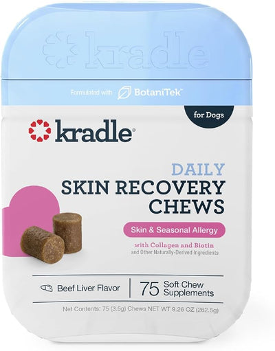 Kradle Skin Recovery Chews for Dogs - for Itchy Skin Relief and Seasonal Allergy Support - Biotin Collagen Brewers Yeast - 75 Chews