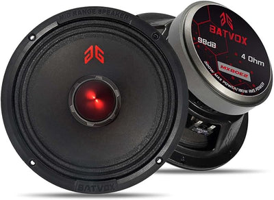MX80E2 Loudspeaker 8 Inch Midrange 640 Watts 4 Ohms Red Bullet, Premium Quality Audio Door Speakers for Car or Truck Stereo Sound System, Black (2 Speakers)