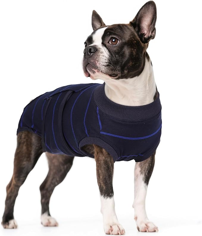 Kuoser Dog Surgery Recovery Suit, Soft Breathable Dog Recovery Suit for Female Spay Male Nueuter, Anti Licking Puppy Onesie Pet Surgical Suit for Dogs Abdominal Wounds Skin Disease, Blue Strips M