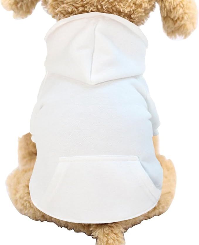 Jecikelon Soft Dog Hoodies for Small Dogs, Fleece Puppy Sweatshirt with Pockets, Warm Winter Cold Weather Coats for Pet Cat, Cute Clothes Puppy Costume (White, Large)