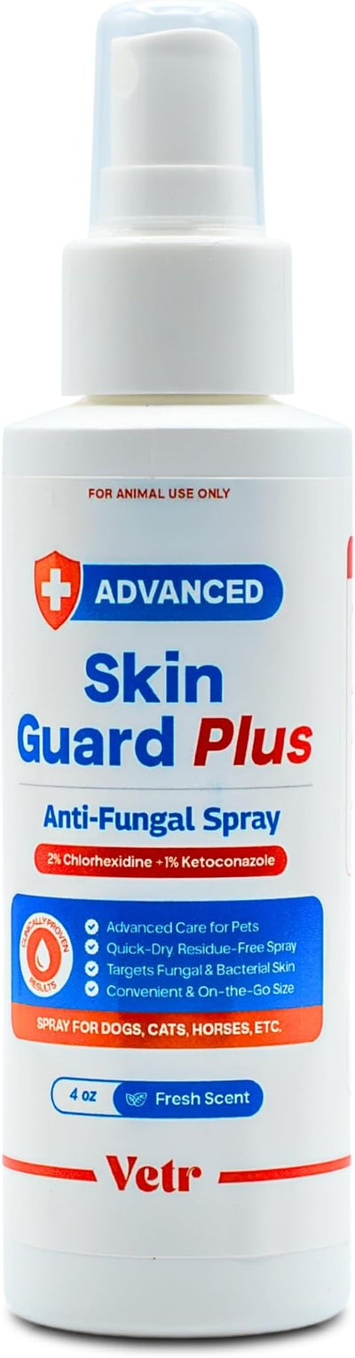 vetr Skin Guard Plus Chlorhexidine Ketoconazole Spray, Dogs Cats Horses, 2pk | Set of two 4 oz bottles, Fresh Scent, 2% / 1% dual-action formula, Soothes itchy, irritated skin, Controls odors