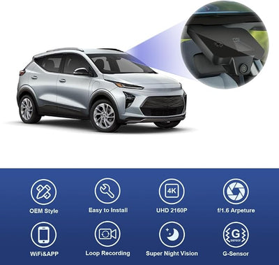 Fitcamx 4K Dash Cam Suitable for Chevy Bolt EV & EUV LT Premier 1LT 2LT 2022-2024 has Auto-Dimming (HD2-8155), OEM Look, UHD 2160P Video, WiFi&APP, Loop Recording, G-Sensor, Easy to Install, 64GB Card