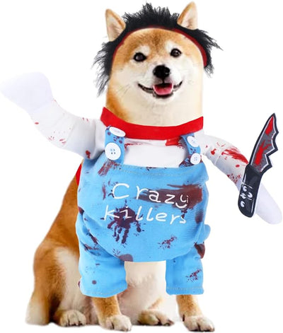 Dog Halloween Deadly Costume Set Cute Funny Cosplay Chucky Outfits Puppy Halloween Theme Party Clothes(Medium)
