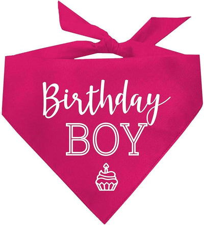 Birthday Boy with Cupcake Dog Bandana | 100% Cotton | Made in USA | Birthday | Pawty | Party Theme | Celebration Supplies | Photoshoot | Hot Pink, One Size (214)