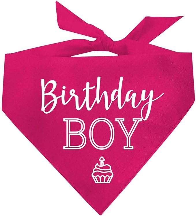Birthday Boy with Cupcake Dog Bandana | 100% Cotton | Made in USA | Birthday | Pawty | Party Theme | Celebration Supplies | Photoshoot | Hot Pink X-Small (214)