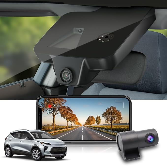 Fitcamx 4K Dual Dash Cam for 2022-2024 Chevy Bolt EV & EUV LT Premier 1LT 2LT has Auto-Dimming (HD2-8155), OEM Look, Front 2160P+Rear 1080P Video, Loop Recording WiFi, G-Sensor, Easy to Use,128GB Card