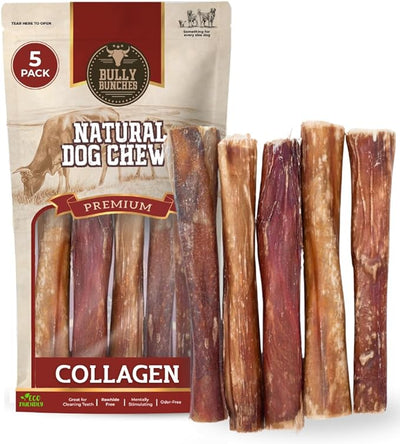Bully Bunches 6 Inch Collagen Wrapped in Beef Bully Stick | Consistently Sized, All-Natural, Long Lasting Dog Chew | Dental Stick for Avid Chewers (6 Inch, 5 Pack)