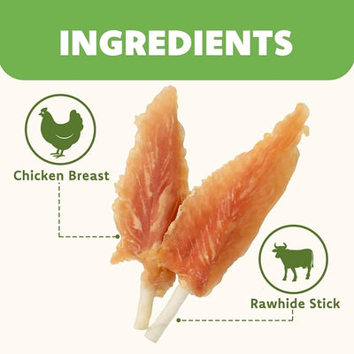 MON2SUN Dog Treats, 40 Count, 4–4.5 Inch Chicken Wrapped Rawhide Sticks, Triangle Shape Chews for Small Dogs & Puppies, 18.34 oz