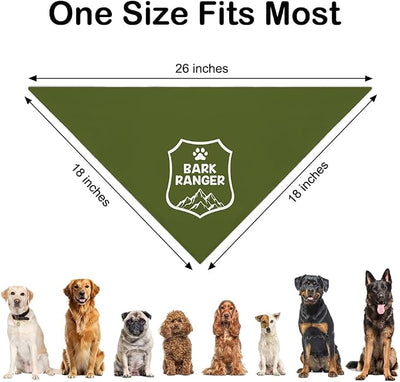 Bark Ranger Green Dog Bandana, Funny Puppy Scarf Photo Prop for Outdoor Adventure Hiking Camping Mountain, Funny Spring Summer Puppy Bandana for Pet Lover, Gifts for Ranger, Dog Scouts Scarf