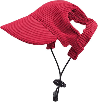 Dog Baseball Cap, Dog Cat Summer Beach Visor Hat with Ear Holes, Adjustable Puppy Sunbonnet Headdress (Red, Medium)