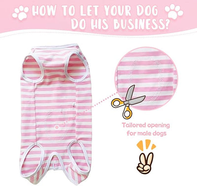 Dog's Recovery Suit Post Surgery Shirt for Puppy, Small Dog Surgical Recovery Suit for Female Male Dogs, Dog Onesie Protect Surgical Wound(Pink White Stripe-l)