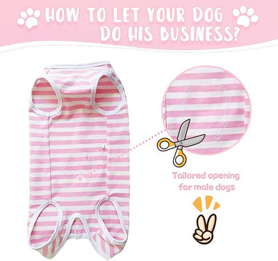 Dog's Recovery Suit Post Surgery Shirt for Puppy, Small Dog Surgical Recovery Suit for Female Male Dogs, Dog Onesie Protect Surgical Wound(Pink White Stripe-m)