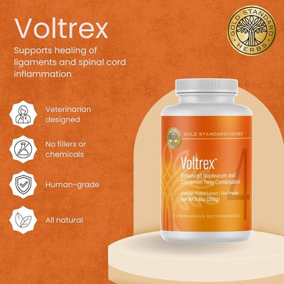 Voltrex Ligament and Spinal Cord Inflammation Relief for Dogs by Gold Standard Herbs, All Natural Bupleurum and Cinnamon Twig Powder, 250 Grams