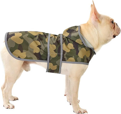 Dog Raincoat for Medium Dogs Waterproof Jacket Hooded Rain Coats with Reflective Strips Leash Hole & Poncho Adjustable Fit (CamoDuck,M)
