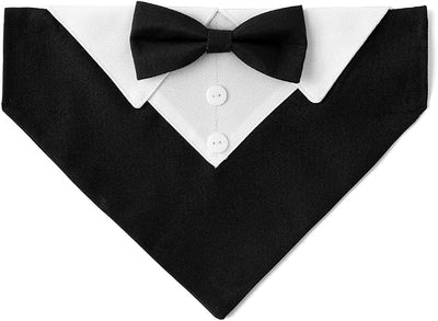 Tuxedo Dog Collar for Wedding Engagement and Birthday, Formal Dog Bandana Collar Costume with Bow Tie and Adjustable Buckle,Suitable for Small Medium Large Dog. (Black, L)