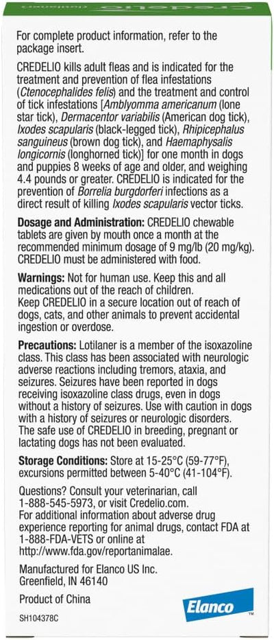 Credelio Quattro / Credelio Quattro-CA1 Dog Flea & Tick Treatment + Heartworm & Parasite Coverage, 25.1-50 lbs (6 Chewable Tablets)