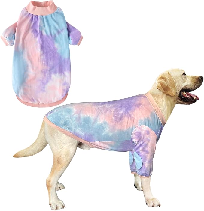 Dog Cotton Colorful Tie Dye T-Shirts Soft and Stretchy Breathable Pet Shirt Pajamas Pets Clothes for Large Dogs Tiedye L
