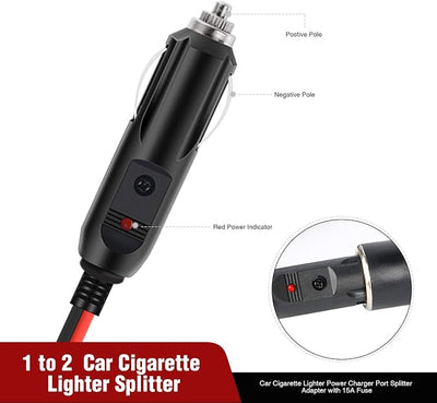 Nilight Car Cigarette Lighter Splitter Plug Socket 2-Way Splitter Splits 1 Car Cigarette Port to 2 DC Ports Power Charger Port Splitter Adapter with 15A Inline Fuse,2 Years Warranty