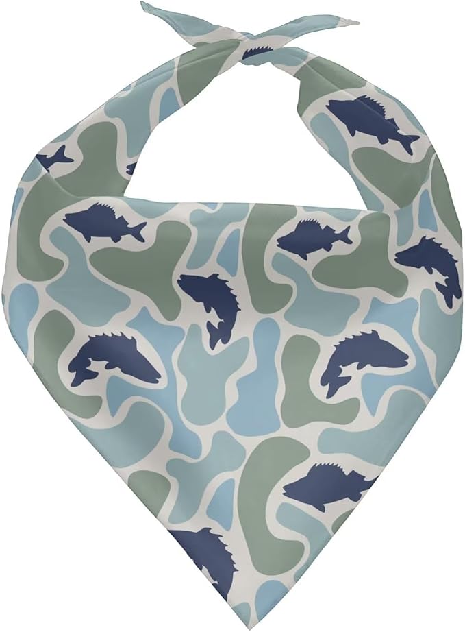 KEIAHUAN Blue Fish Camo Dog Bandana Washable Soft Dog Bibs Scarf Dog Bandanas Adjustable Kerchief for Small Large Dogs Cat