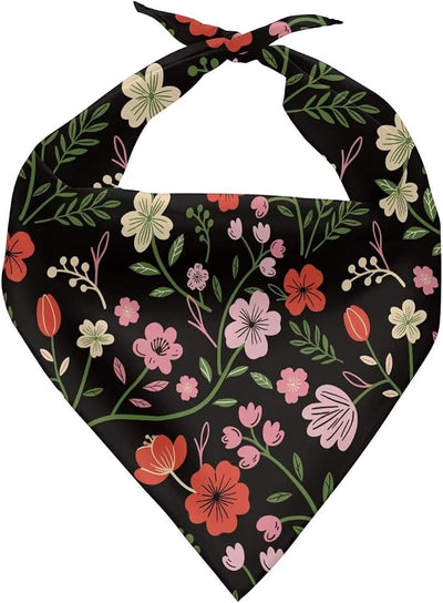 KEIAHUAN Floral Dog Bandana Triangle Reversible Bibs Handkerchief Spring Summer Adjustable Kerchief Square Dog Bandanas for Puppy Pet (Black)