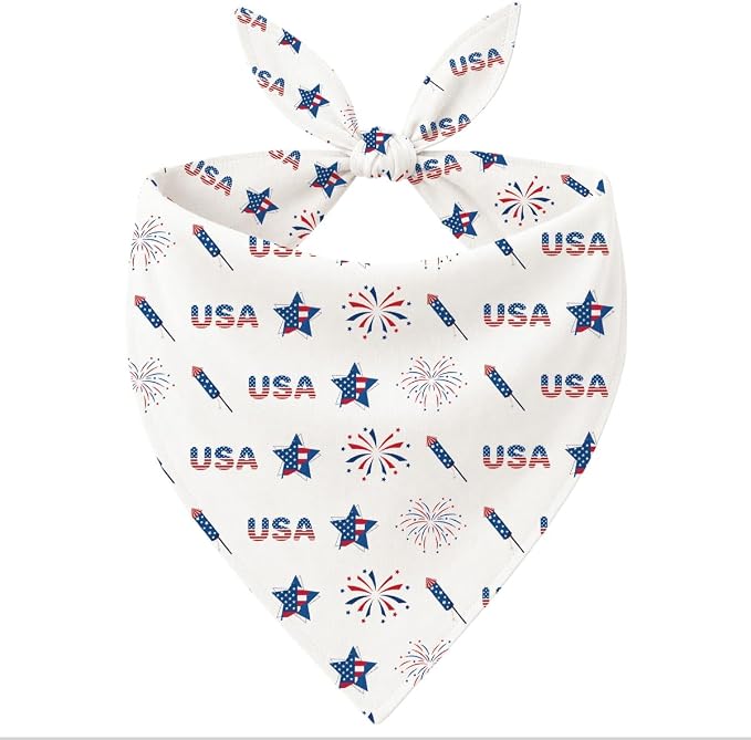 4th of July Dog Bandana, USA Firework Star Pet Triangle Scarf for Parade BBQ Party Outfit, Patriotic Neckerchief for Small Medium Dogs, Independence Day Puppy Gift