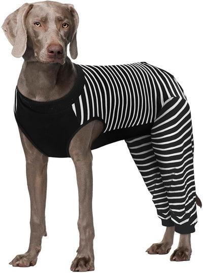 Kuoser Dog Recovery Suit with Anti Licking Rear Leg Sleeve, Black 3XL | Abdominal Dog Surgical Suit with Pants Cover Protect Wounds, Dogs Elbow Protector Soft Pet Surgery Onesie Cone Alternative