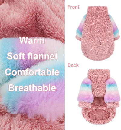 Dog Sweaters for Small Dogs, Chihuahua Fleece Clothes, Clothes Winter Warm Puppy Boys Girls, Rainbow Sleeve Sweater,Tiny Outfits Teacup Yorkie (Pink, XX-Small)