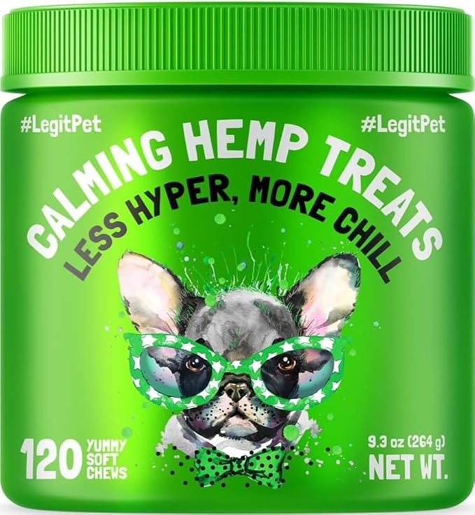 Calming Hemp Treats for Dogs Made in USA Organic Hemp Natural Separation Aid Helps Barking, Chewing, Thunder, Fireworks, Aggressive Behavior Soothing Stress Relief Natural Relaxation 120 Chews