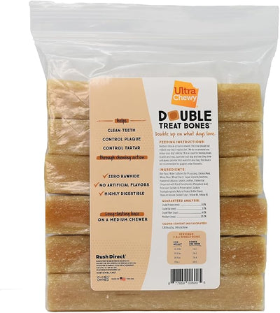 Ultra Chewy Peanut Butter Double Treat Bones: Long-Lasting Chews Made in USA, Highly Digestible, for Aggressive Chewers (Peanut Butter, 6 Count)